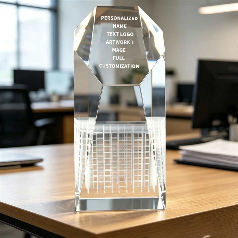 Trofeu de cristall d'edificis en 3D personalitzat