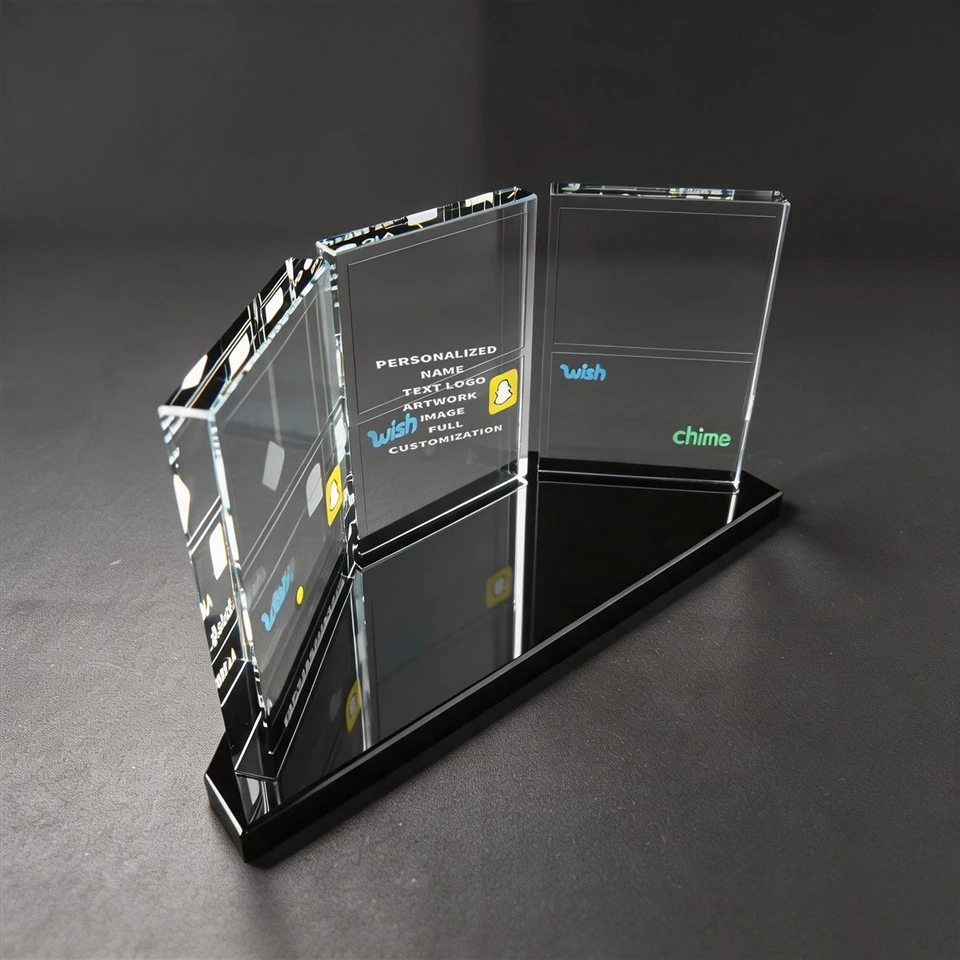 Triple Panel Black Base Crystal Trophy factory
